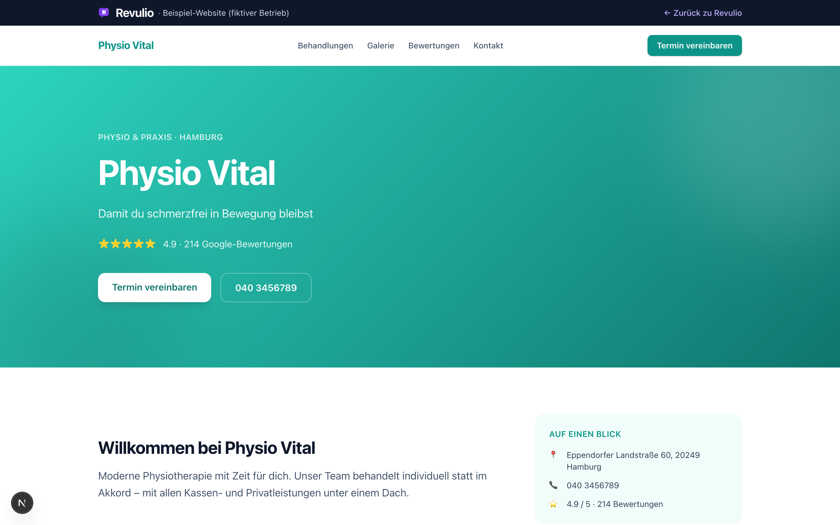 Beispiel-Website für Physio & Praxis: Physio Vital