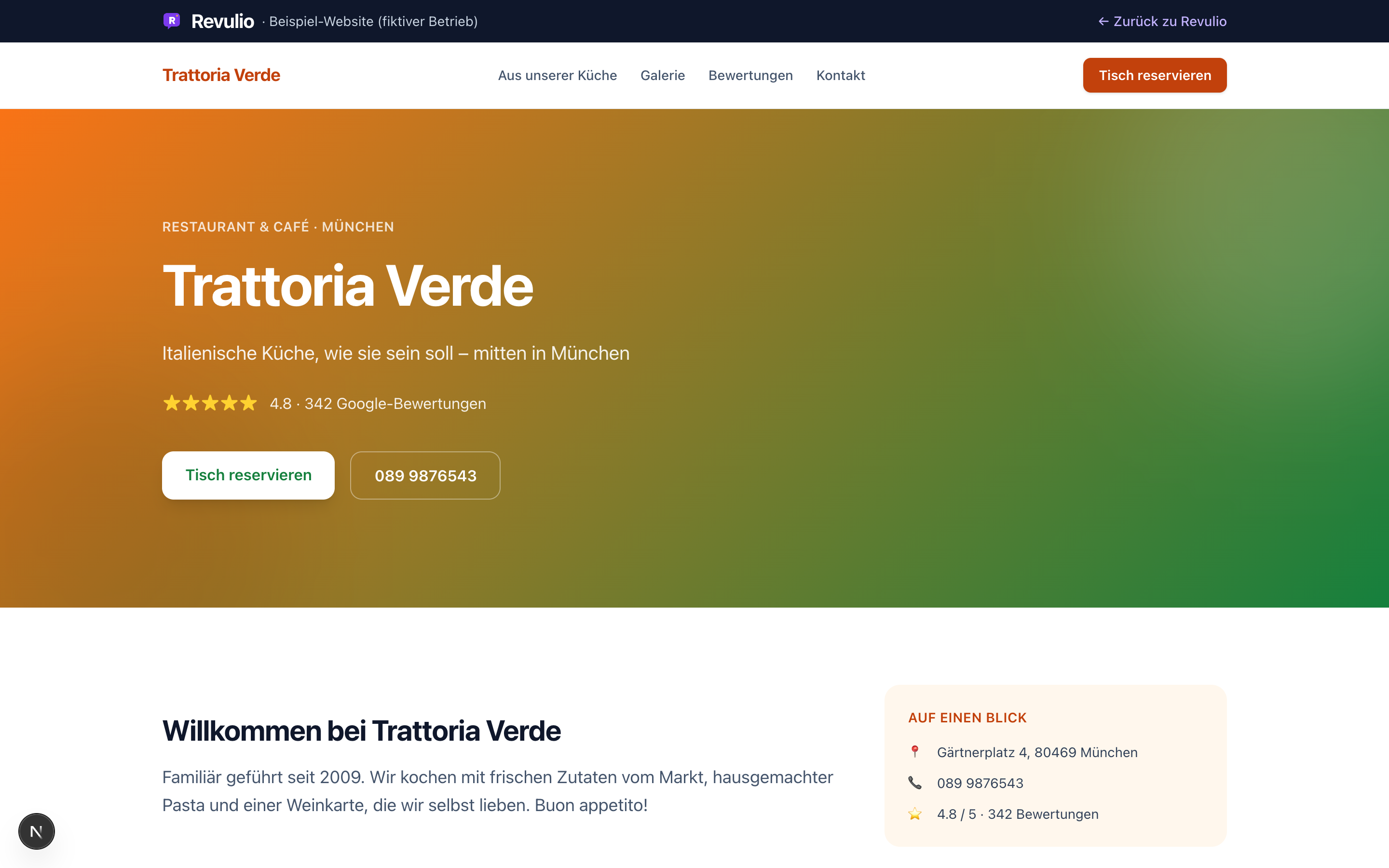 Beispiel-Website für Restaurant & Café: Trattoria Verde